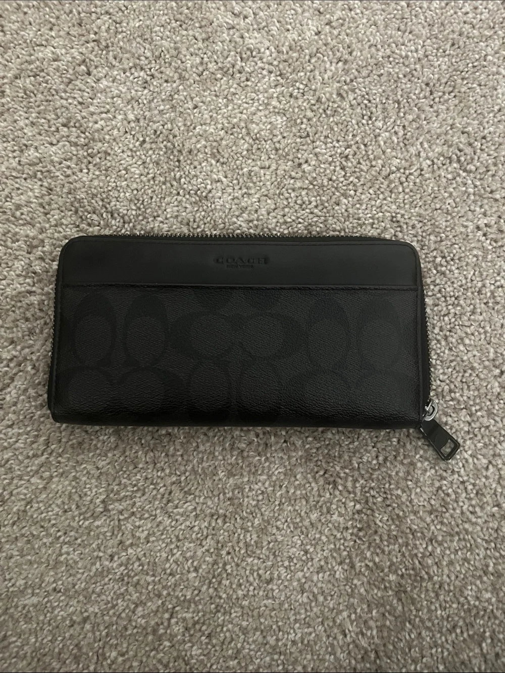 Coach Black Signature Zip Wallet with Subtle Logo
